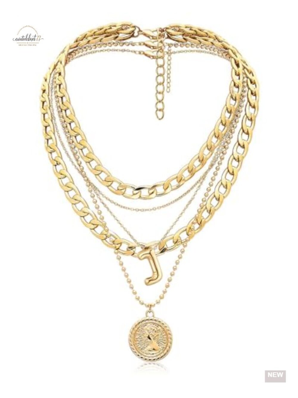 Layered Initial Coin Pendant Necklace Set Dainty Chunky Chain Choker Jewelry